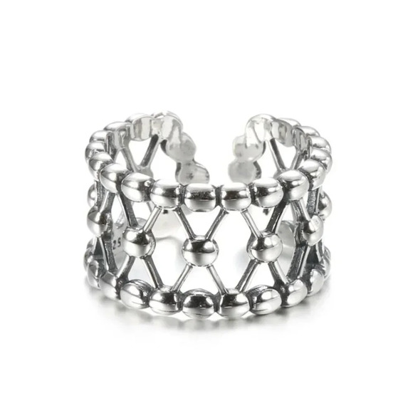 Minimalist 925 Sterling Silver Bead Ring Dainty Wide Silver Adjustable Ring - Picture 1 of 7